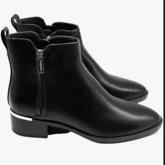Calvin Klein black leather booties with silver accents - Picture 1 of 7